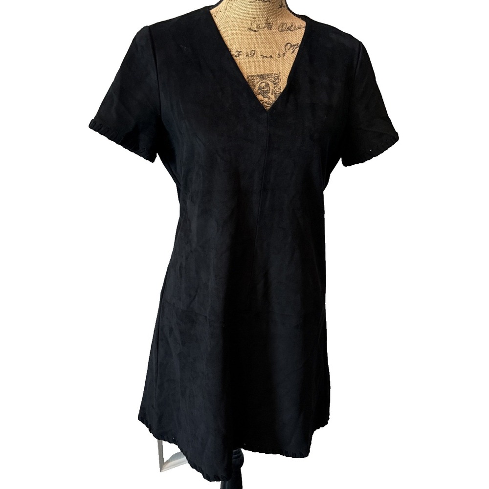 Catherine Malandrino Black Faux Suede Shift Dress Womens Size 10 NWT Knee Length
